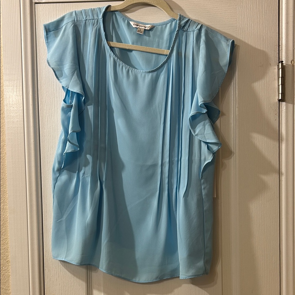 NWT Counterparts- Light Blue Ruffle Sleeve Top-M